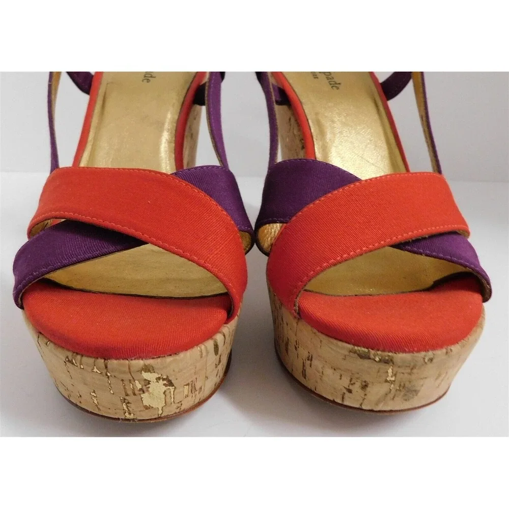 Kate‎ Spade Red Purple Strappy Cork Platform Heel Sandals 6.5 M